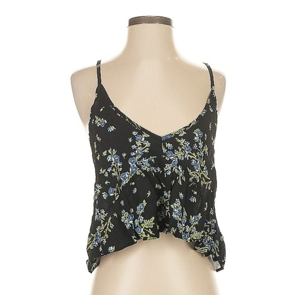 Reformation Floral Black Blue Racerback Spaghetti Strap Tank Crop Top Cami Small